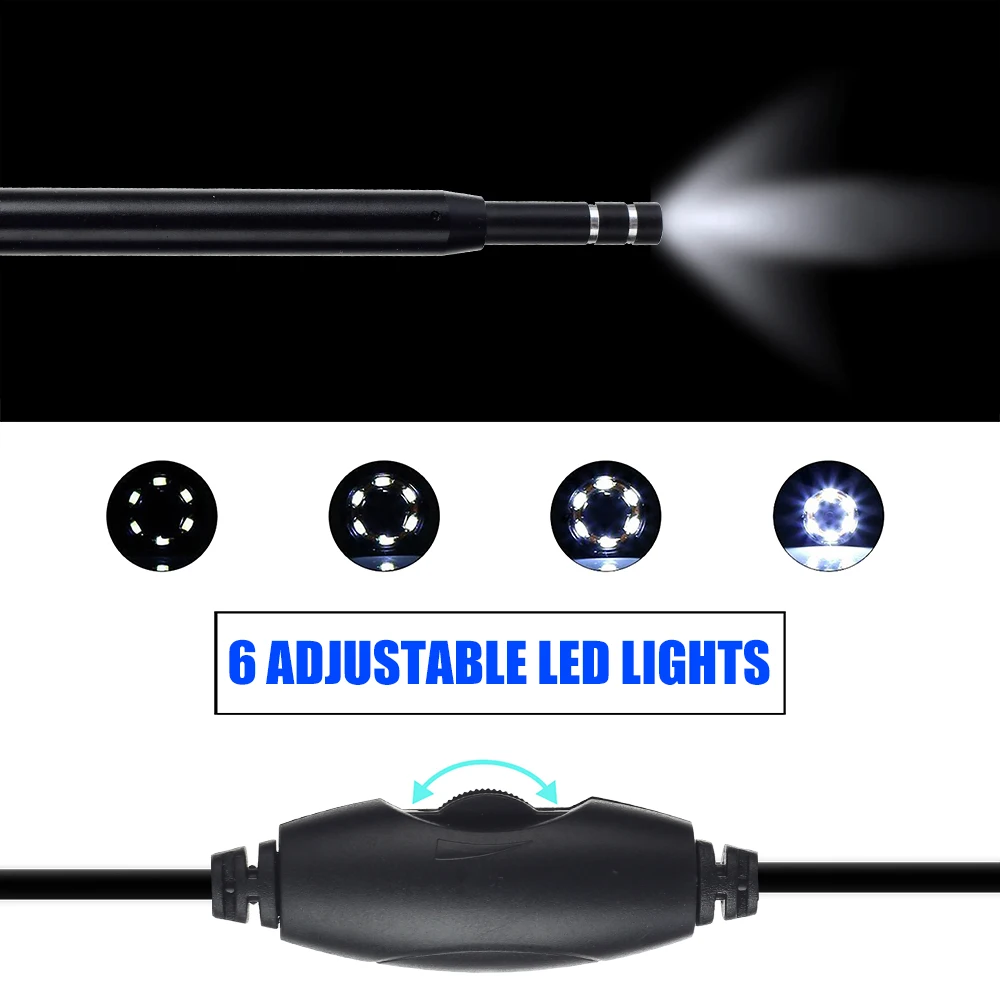 

5.5mm Endoscope Camera Flexible IP67 Waterproof Micro USB industrial Endoscope Camera for Android Phone PC 6LED Adjustable