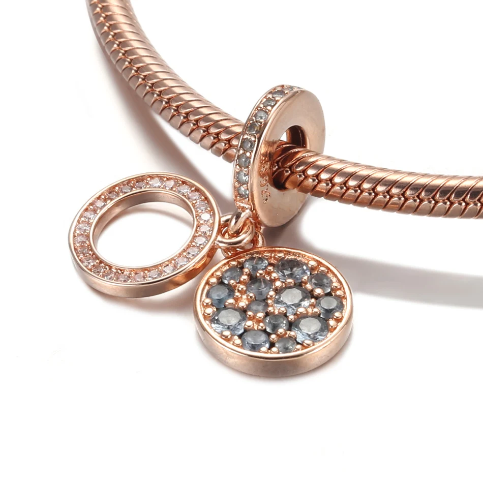 

Аутентичные S925 серебряный кулон из бисера fit Pandora браслет из розового диск двойной подвесные шармы DIY ювелирных изделий