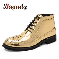brand men dress fashion boots italian leather casual shoes comfortable ankle boots gold male shoes wedding oxford shoes size 46