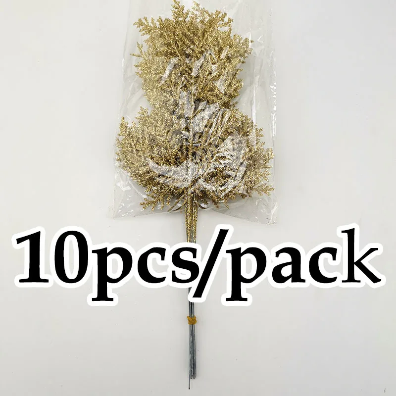 10pcslot artificial plants pine branches christmas tree decoration gold glittering sequin material home decor accessories free global shipping