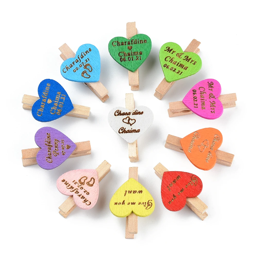 100 персонализированные деревянные фото зажимы с лазерной гравировкой Свадебная