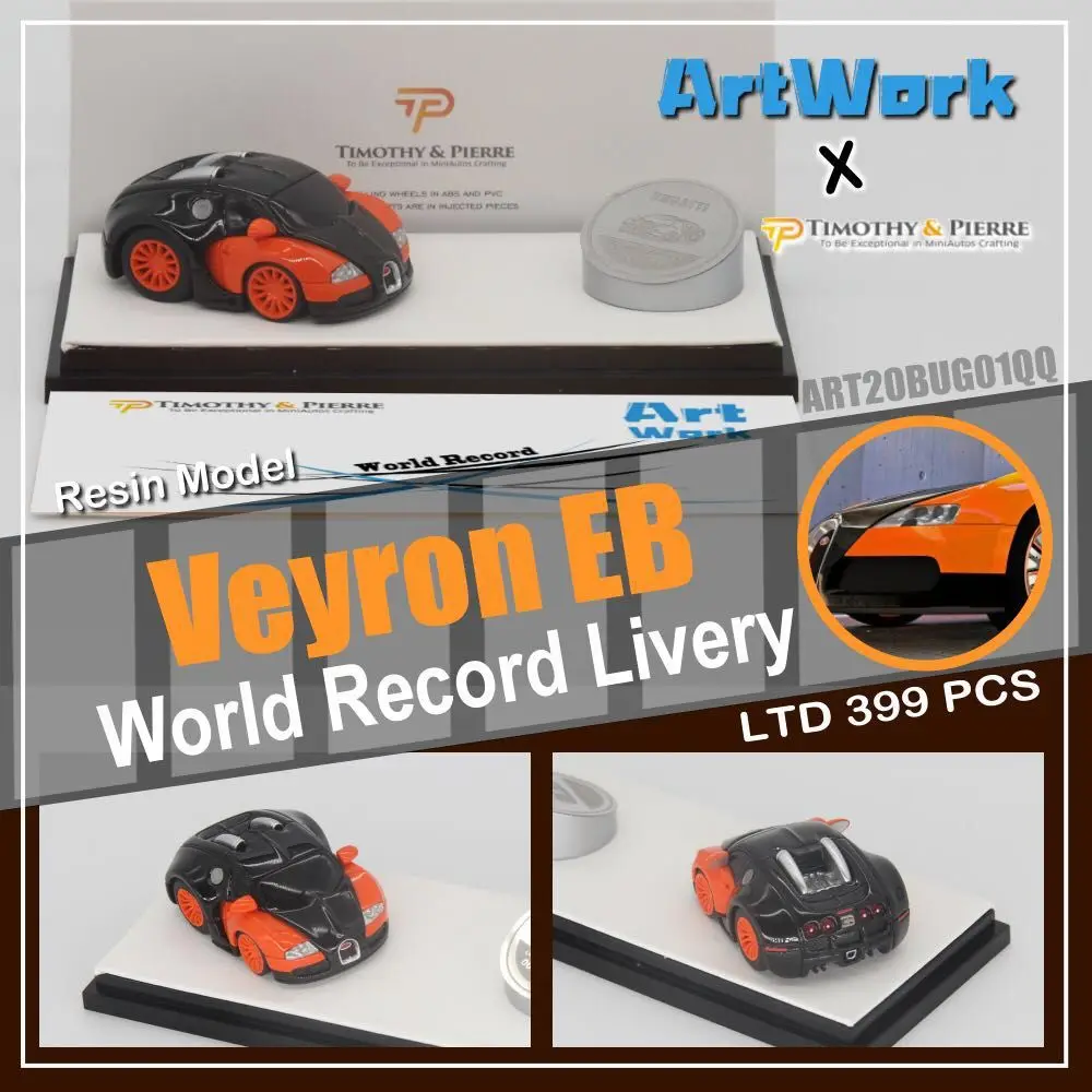 

Art Work x Timothy & Pierre 1:64 Bugatti Veyron EB 16.4 Egg Q Car Resin Black Orange Resin Model Car