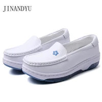 size 41 loafers genuine leather shoes women flats slip on shoes for nurse women comfort flat leather casual white shoes woman
