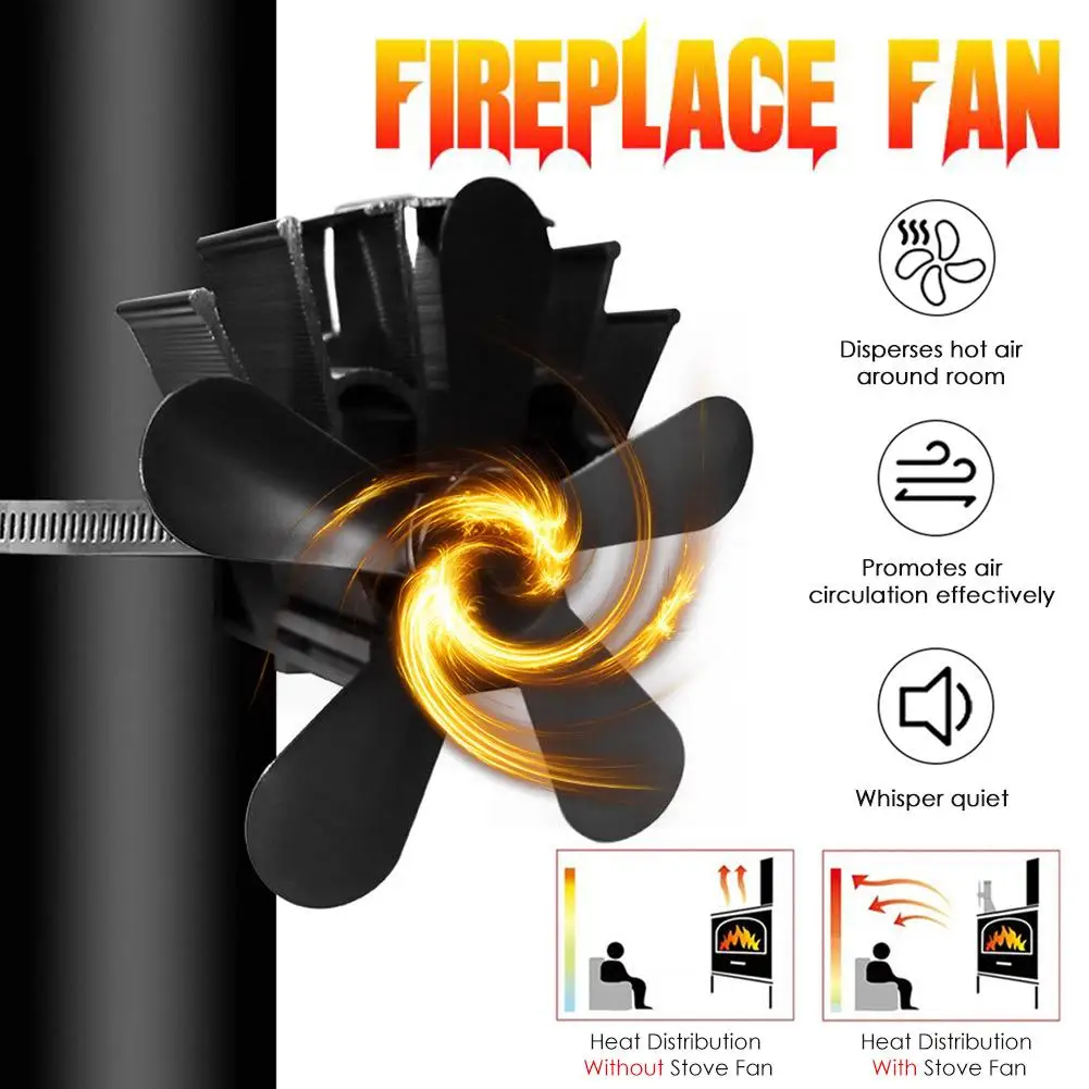 

5 Blade Stove Fan Heat Fireplace FanPowered Heat Powered Log Wood Burner Friendly Quiet Fan Home Efficient Heat Distribution