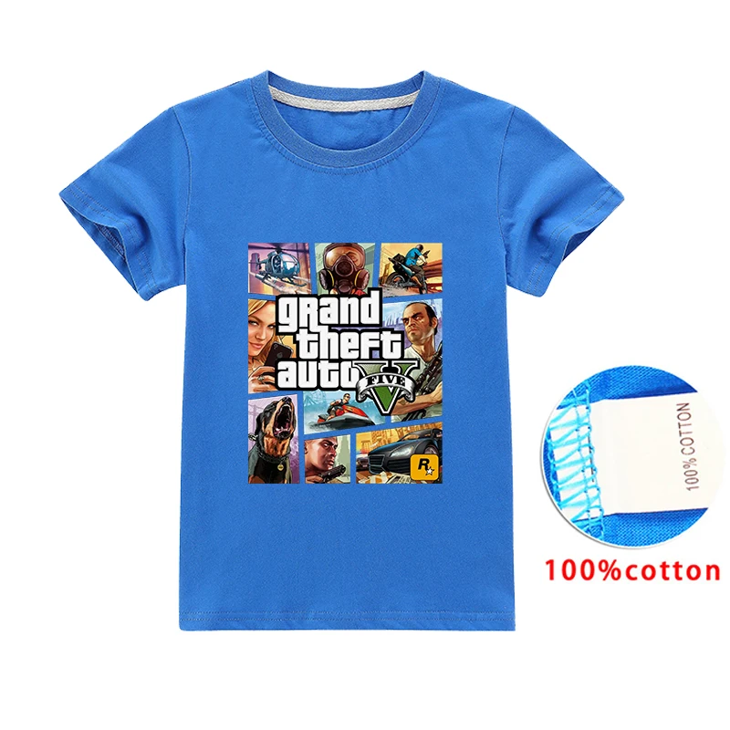 Лидер продаж Летняя детская одежда с героями мультфильмов Gta 5 футболки для