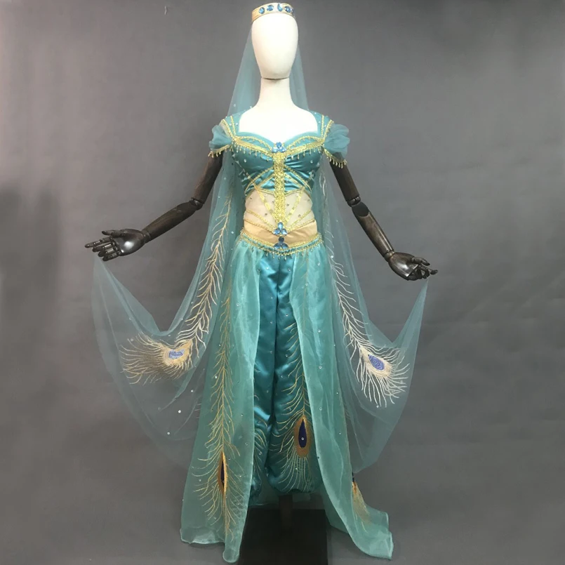

Movie Magical Lamp Cosplay Costume Princess Jasmine Peacock Dress Fancy Carnival Party Dresses For Adult Women