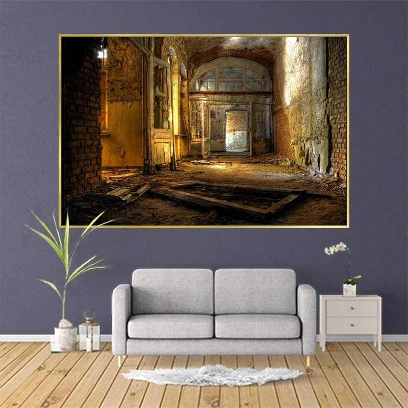 

Broken Building Landscape Posters and Prints Wall Art Canvas Painting Wall Art Picture for Living Room Home Decor(No Frame)