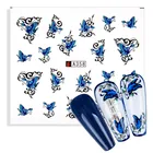 Синие наклейки для ногтей, розовые цветные наклейки для искусства бабочки, переводные наклейки для ногтей DIY