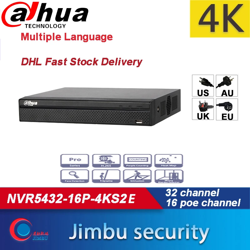 

Сетевой видеорегистратор Dahua POE NVR 32ch NVR5432-16P-4KS2E P2P, сетевой видеорегистратор H.265/H.264 1.5U 4K Pro 16PoE, разрешение до 12Mp