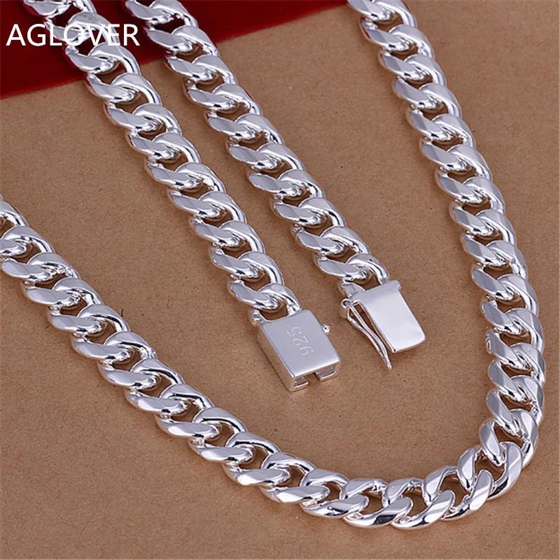 

AGLOVER New 925 Sterling Silver Necklace 10mm20inch/24inch Men's Side Chain Atmospheric Statement Necklace Gift Party Jewelry