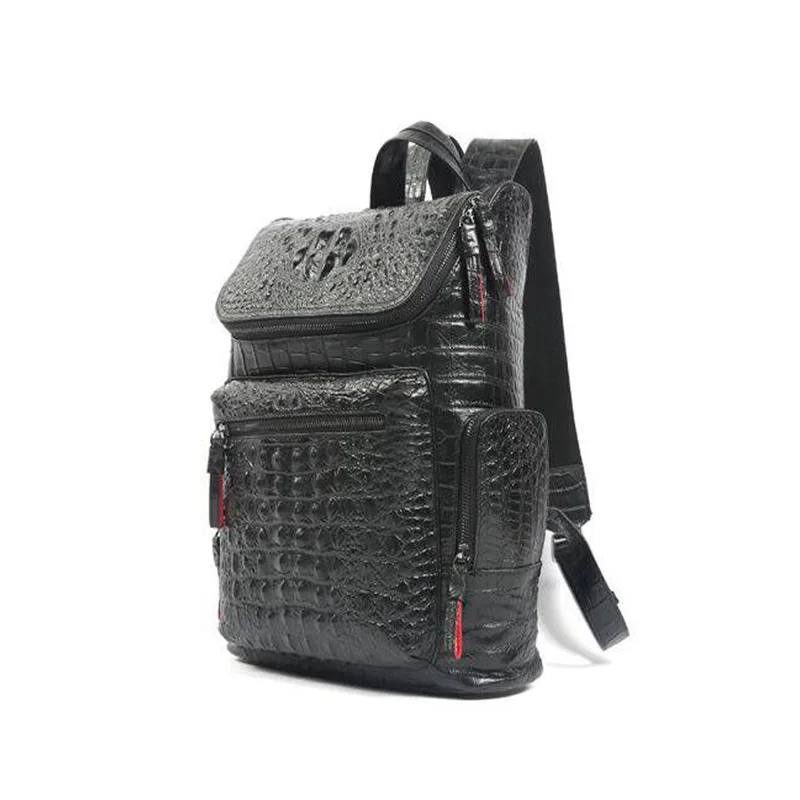 1PCS  New Crocodile Leather Double Shoulder Bag Male Backpack Outdoor Travel Bag Head Layer Cowhide Computer Bag