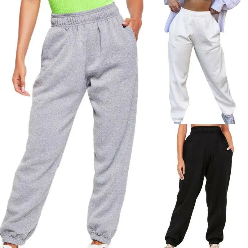 

Elastic Waist Joggers Pants Women Solid Color Loose Long Trousers Pocket High Waisted Sweatpants