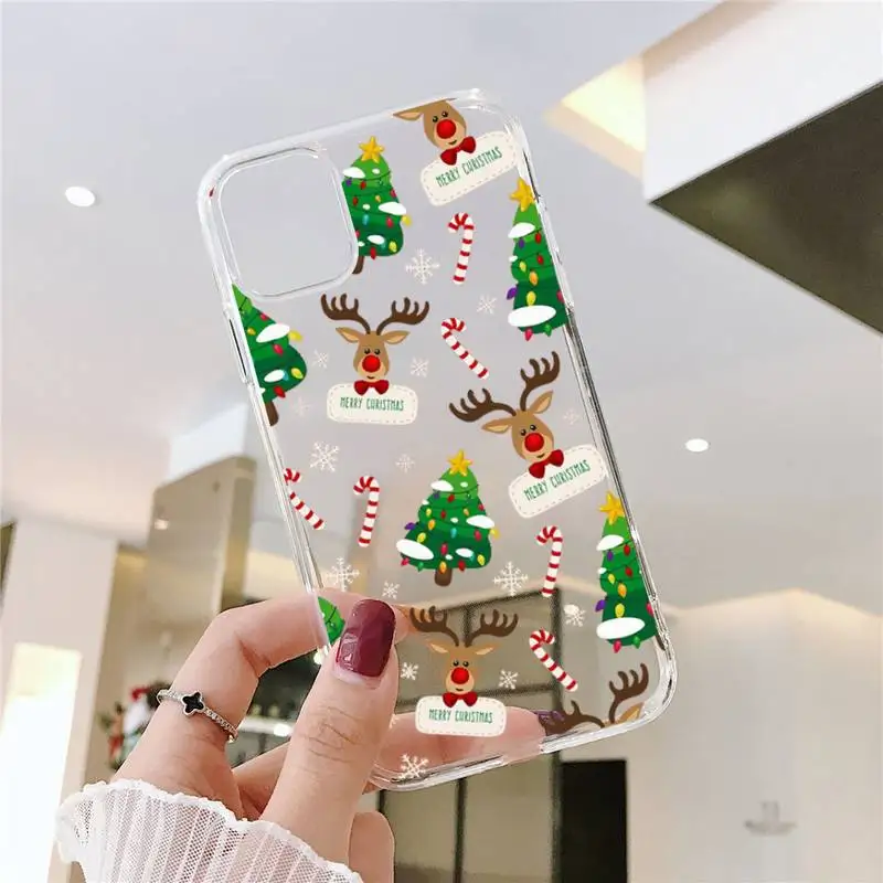 merry christmas elk happy new year phone case for iphone 13 12 11 8 7 plus mini x xs xr pro max transparent soft free global shipping