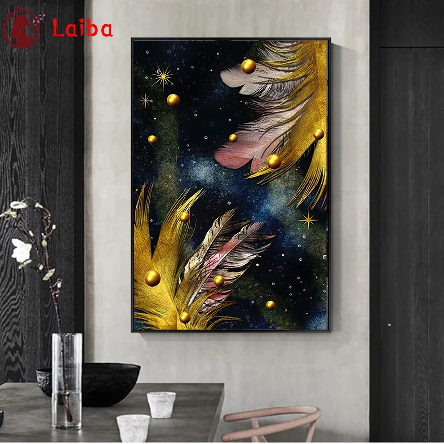 

DIY Diamond Painting Abstract art, golden feathers Diamond Mosaic Full Drill Square Embroidery Cross Stitch Handmade Hobby