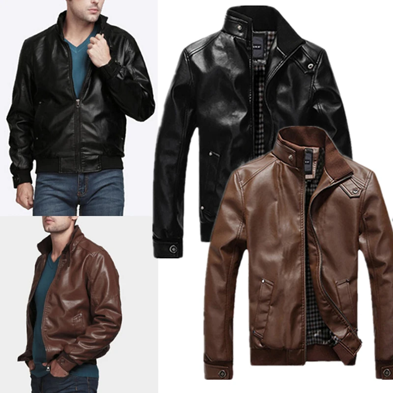 

Men Jacket New Slim Retro Winter Jackets Male PU Leather Stand Collar Sportswear Suits Autumn Mens Bomber Coat Chaqueta Hombre