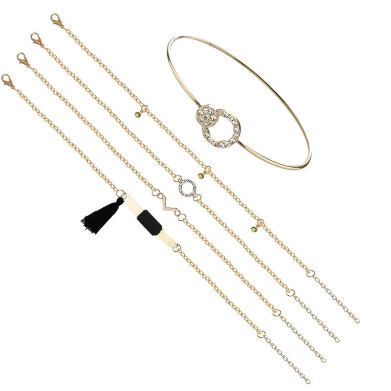 VAGZEB богемный золотистого цвета Луна Лист Кристалл Опал Открытый браслет набор