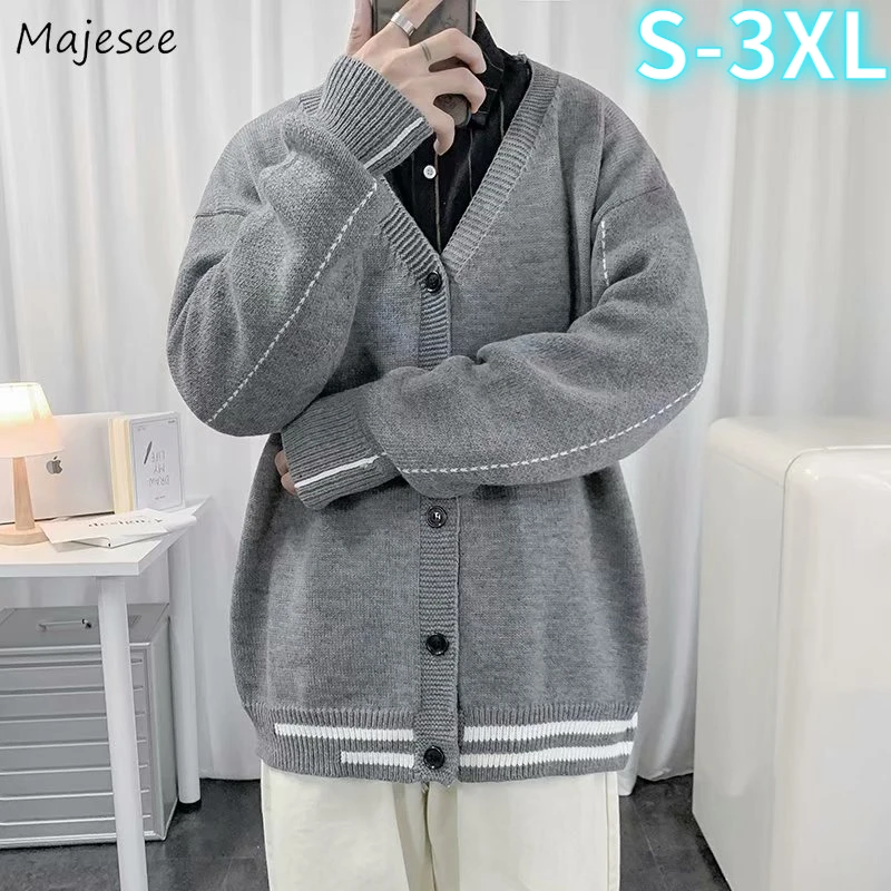 

Cardigans Men Autumn V-neck Baggy Large Size 3XL BF Harajuku Ins Korean Stylish Button-up Preppy Knitted Sweater Outwear Leisure