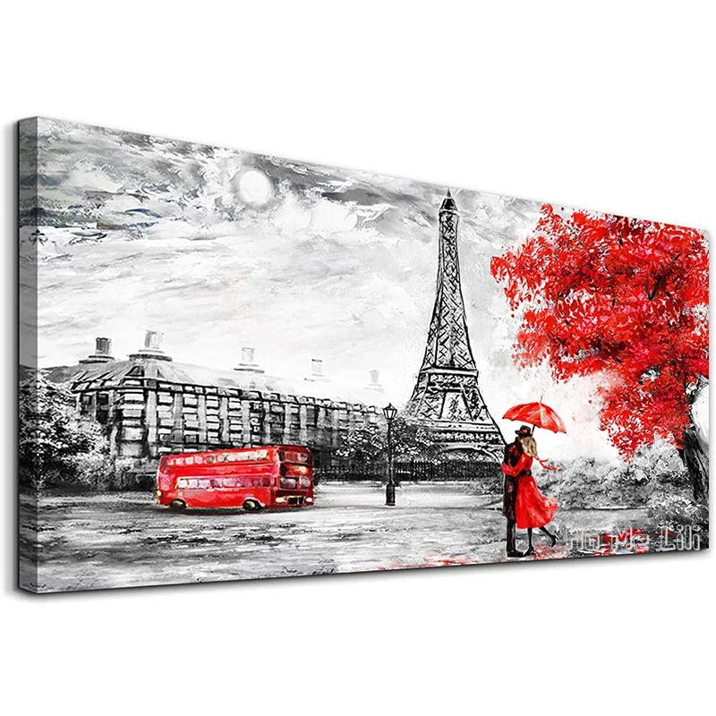 

Черно-белые здания и красивая Эйфелева башня красные пары холст от Ho Me Lili настенное искусство современные украшения для дома