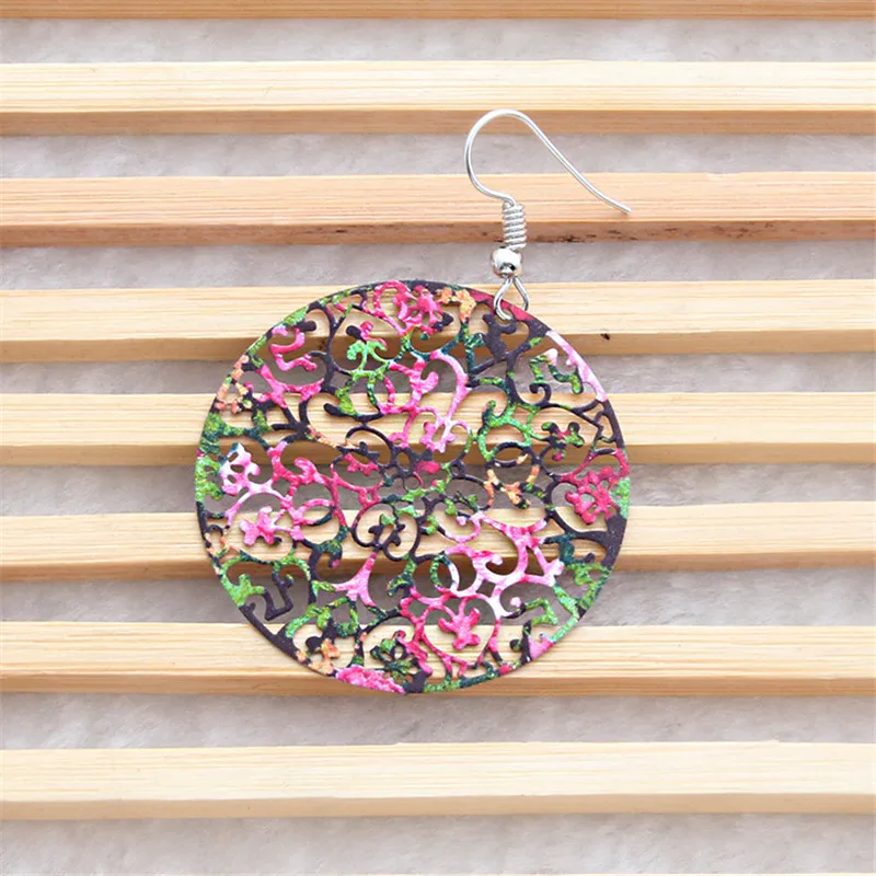 Трендовые красочные круглая филигрань серьги для женщин полый цветок Силуэт