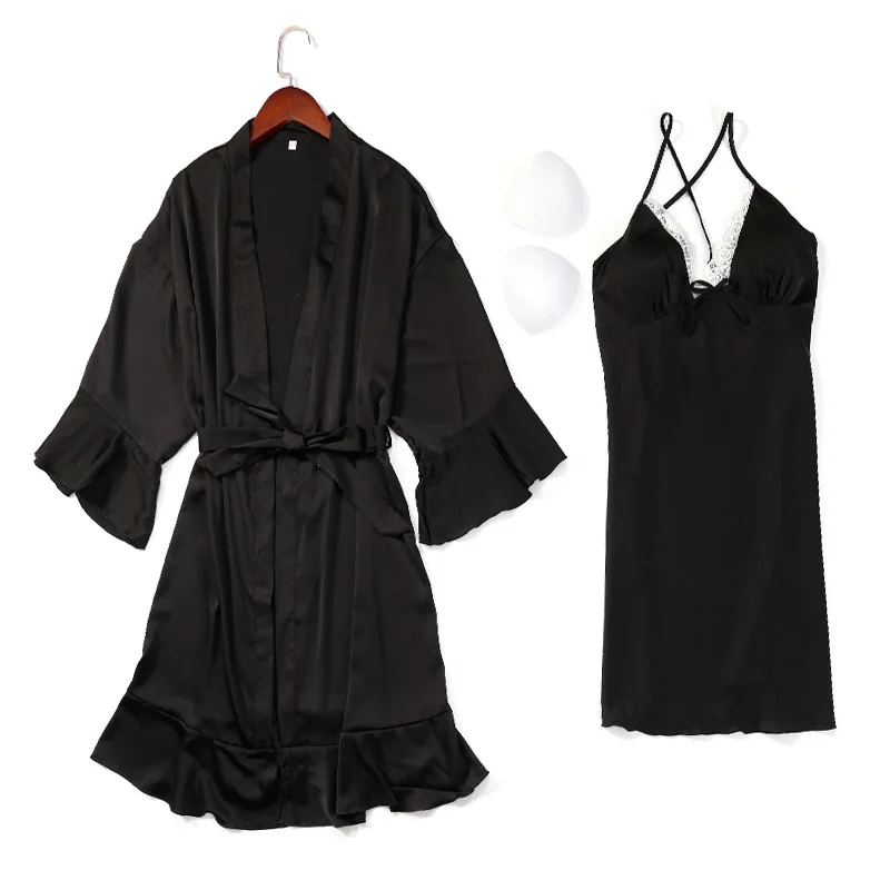 

Ruffle High-quality Home Dress Pajamas For Women 2PCS Summer Bathrobe Sleep Tops Lingerie Set Sexy Temptation
