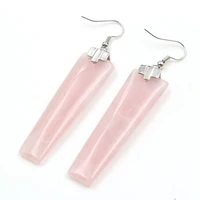 fyjs unique silver plated rose pink quartz long drop earrings for elegant women black agates jewelry