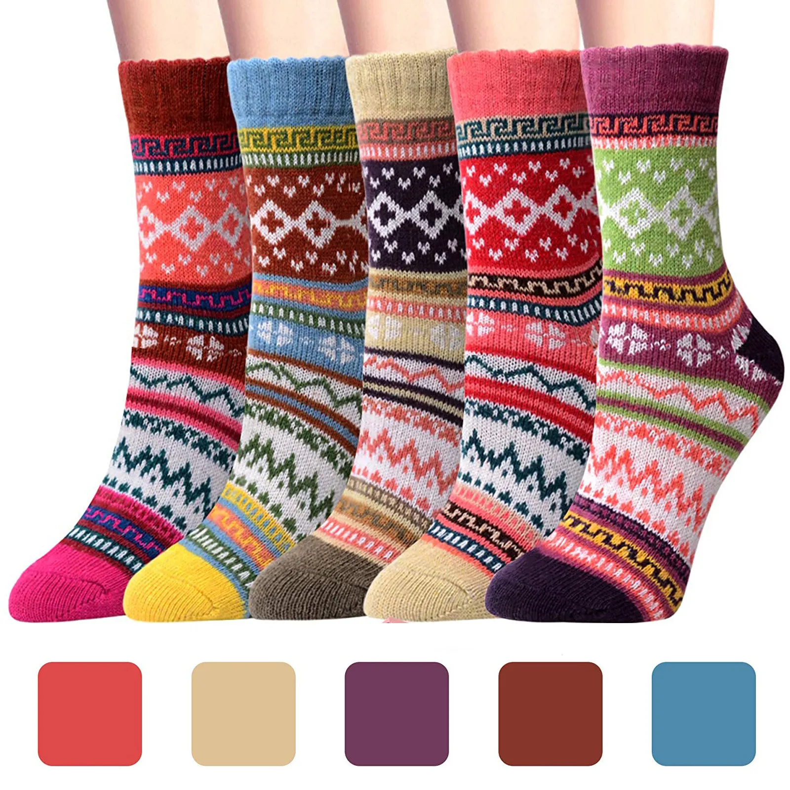 5Pair Warm Women Socks Striped 3D Autumn Winter Style Christmas For Woman Female Happy Sock Calcetines Meias | Женская одежда