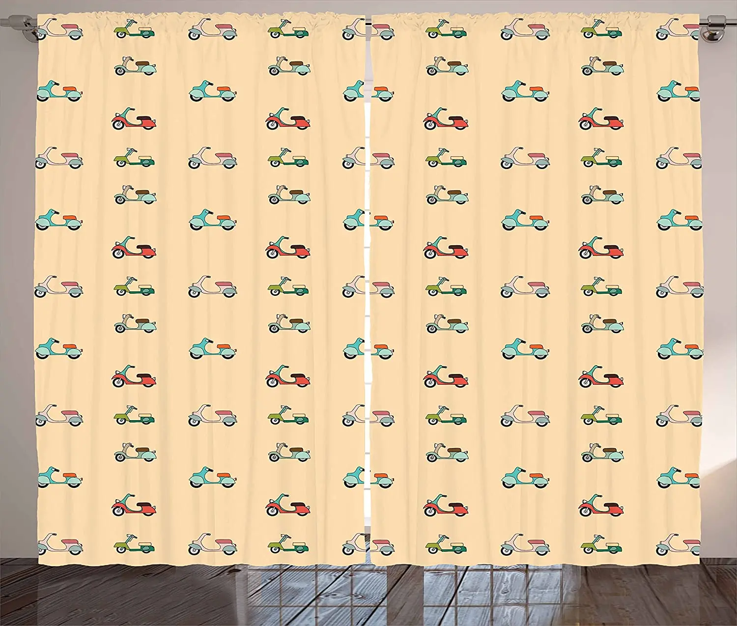 

Urban Blackout Curtains Cartoon Style Pattern with Colorful Scooters Retro Transportation Vehicles Traffic Windows Curtain