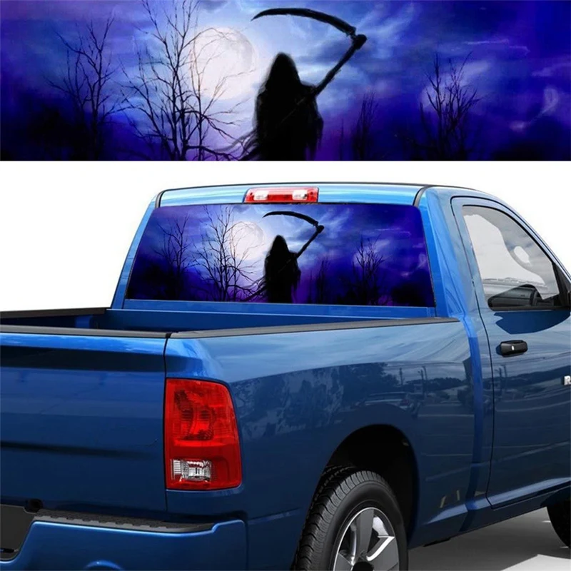 

Night Devil Moon for Truck Jeep Suv Pickup 3D Rear Windshield Decal Sticker Decor Rear Window Glass Poster 57X18 Inch