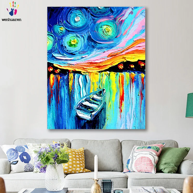 DIY картинки для раскраски по номерам с цветом s цвет абстрактный морской пейзаж