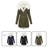 classic jacket coat mid length waist drawstring fleece lined multi pockets winter jacket casual coat cotton coat