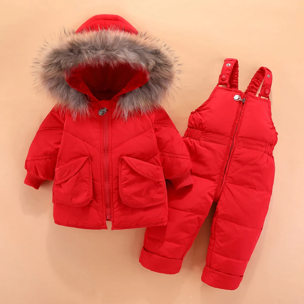 

OLEKID 2021 Winter Baby Boys Snowsuit Hooded Fur Collar Jacket Coat Down Overalls Infant Snow Suit Toddler Girl Snow Wear Set