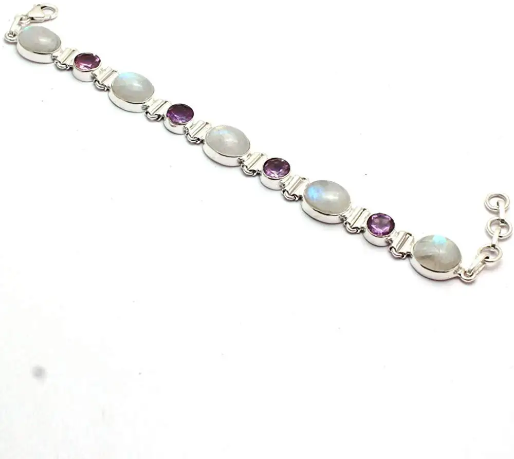 

Подлинный синий огонь лунный камень + аметист браслет женское серебро, 19 см, 2SBR0084