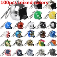 100pcs mixed colors motorcycle helmet key chain cute motorbike keychain women car bag key ring kids business gifts decoration