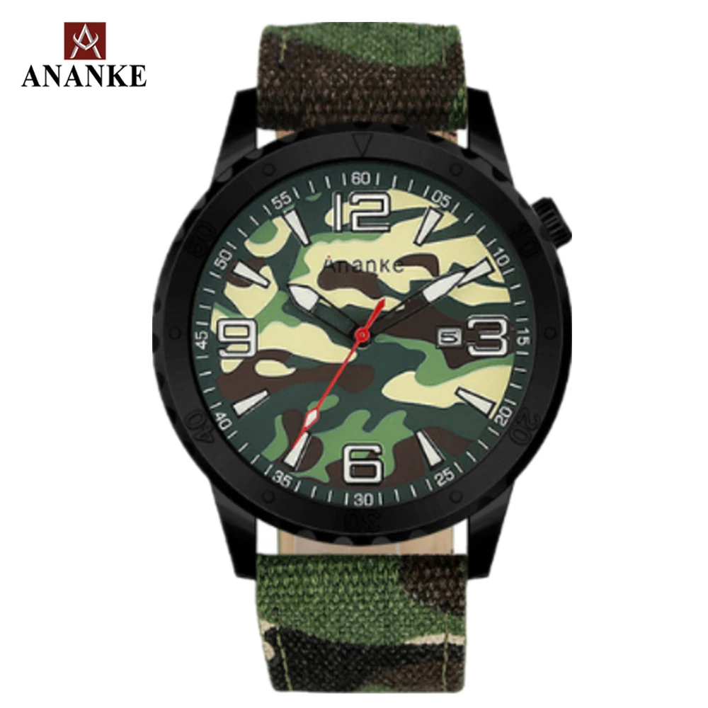 

Ananke Men Fashion Watches Leather Camouflage Buckle Strap Complete Calendar Large Number Outdoor Male Sports Watch AN19