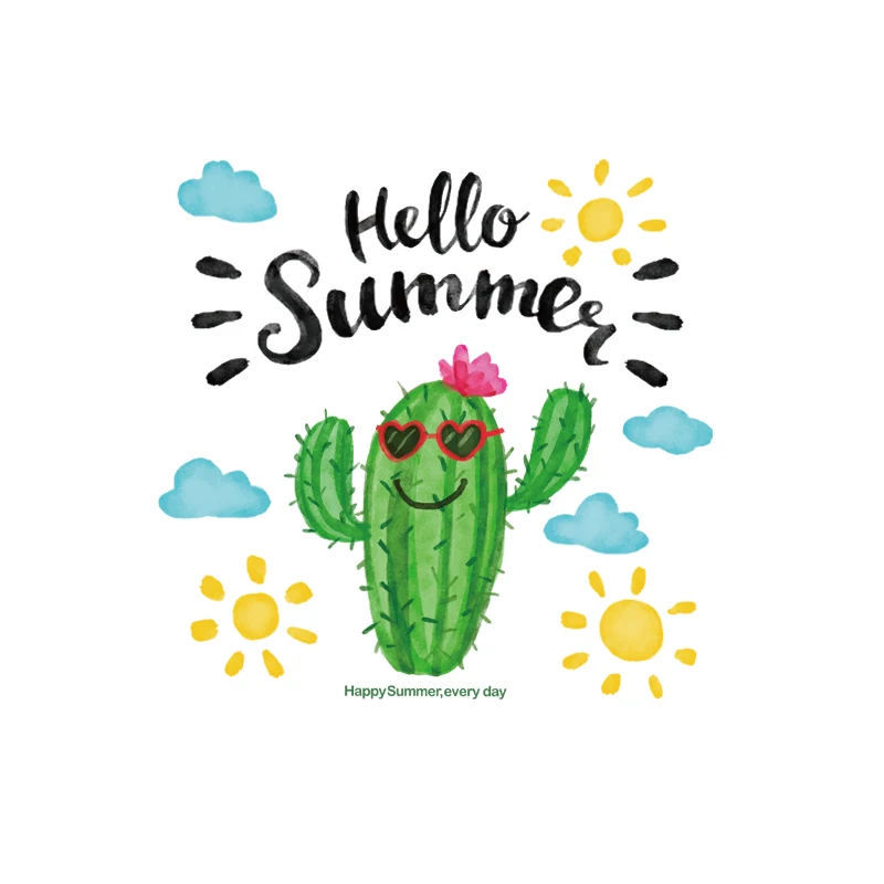 

21x20cm Fashion Summer Cute Cactus Iron on Patches For DIY Heat Transfer Clothes T-Shirt Thermal Stickers Decoration Printing