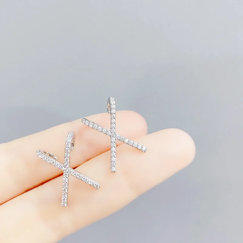 

Fashion cubic zirconia X Shape earrings Simple Letter Stud earrings for women jewelry