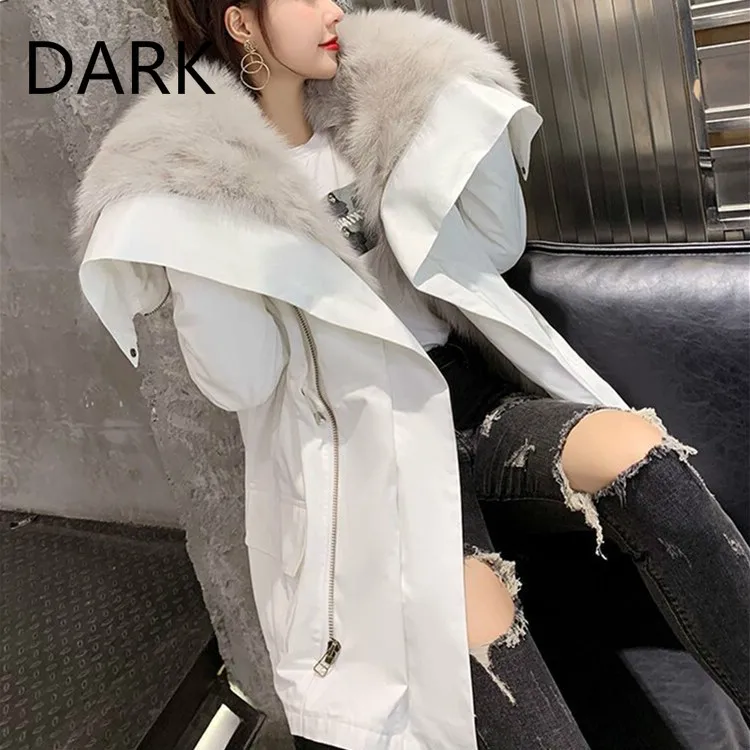 [DARK] Новинка зимы 2020 Свободное пальто с лисьим мехом Женское средней длины