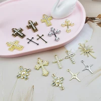 10pcs alloy rhinestone pearl cross charms jesus religious pendant fit jewelry accessory diy bracelet necklace decor dangle gift