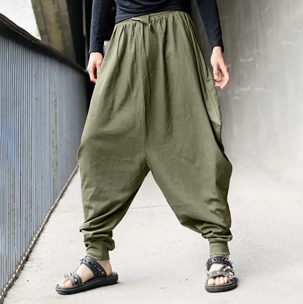 Men's Harem Pants Cotton Linen Festival Baggy Solid Trousers Retro Gypsy Sweatpants joggers pantalon homme streetwear hip hop | Мужская