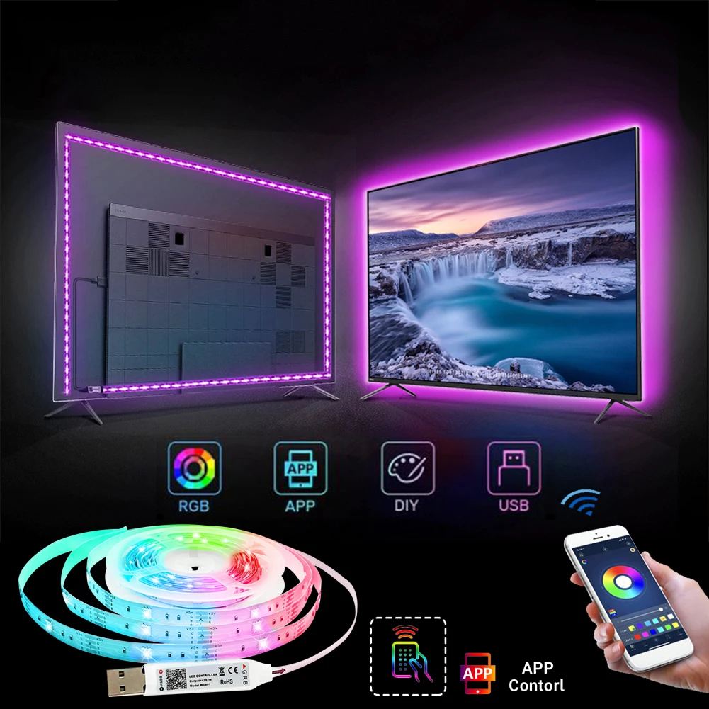 

Color RGB Backlight for tv , USB Powered LED strip light ,RGB 5050 Mirror APP Control Music Syn Bluetooth-connection Waterproof