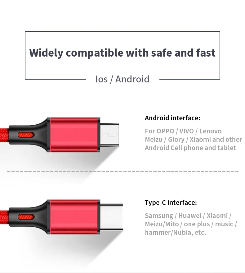 2 в 1 USB кабель Micro usb type C кабели быстрое зарядное устройство планшет телефон зарядный шнур 2в1 нейлоновая оплетка Android USB C провода для зарядки