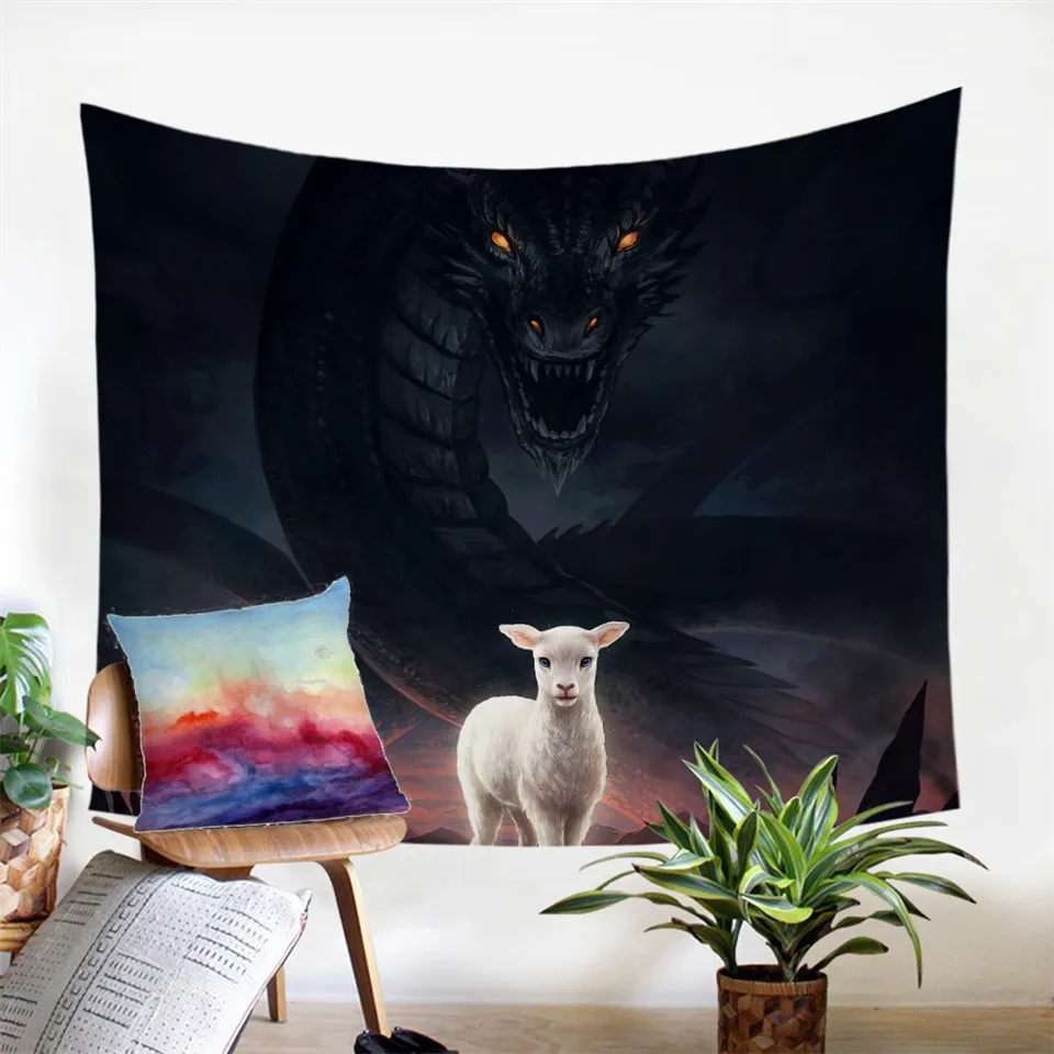 Lamb and Dragon Сезонные изменения от JoJoesArt гобелен цветочный олень настенный с принтом животных простыни материнская любовь постельные принадлежности декоративный гобелен - Цвет: Lamb and Dragon