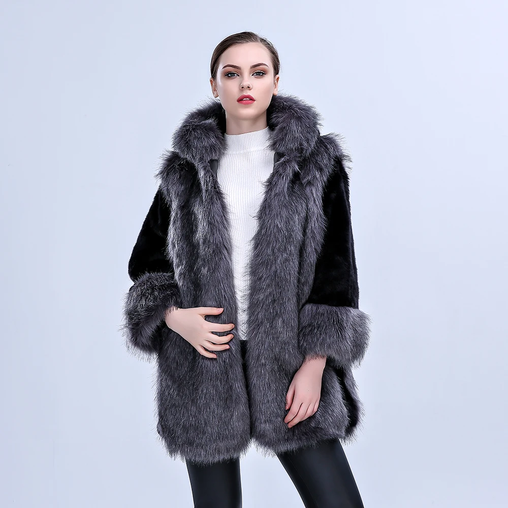 Зимнее пальто FHILLINUO утолщенное теплое Женское из искусственного меха черная