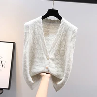 2022 wave v neck knit sleeveless sweater short vest loose spring coat tops waistcoat lady top cloth for women girl white