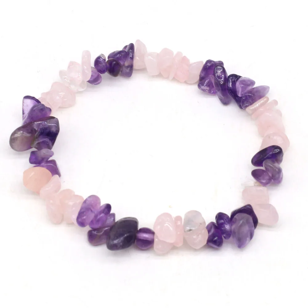 

Reiki Natural Stone Bracelets Healing Crystal Bracelet Chips Gravel Amethysts Rose Quartz Beads Bangles Gifts for Women Girls