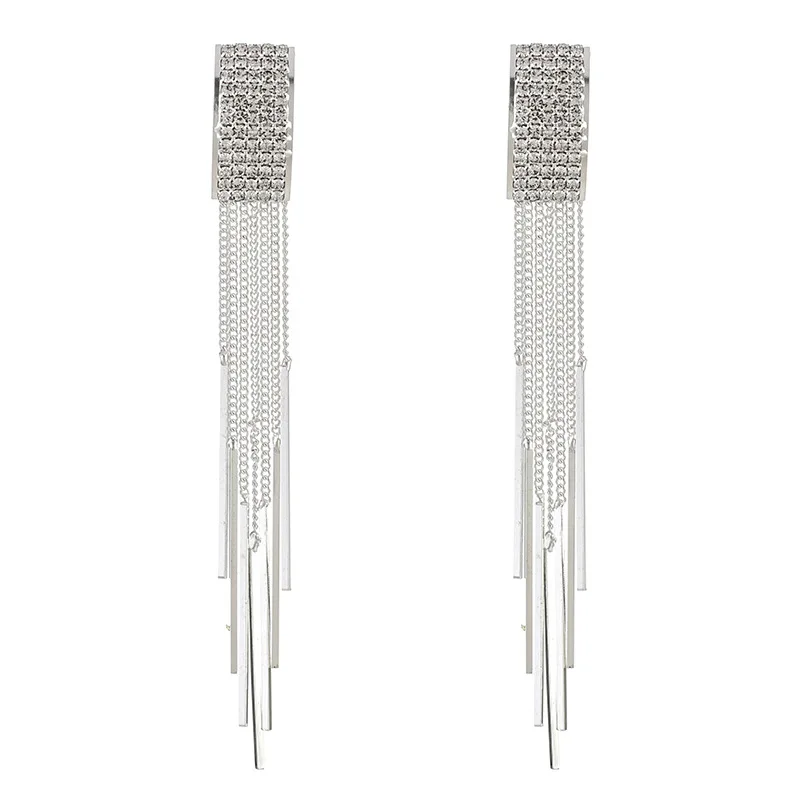 

Korean Version of The New Long Earrings Temperament Tassel Metal Crystal Water Drill Earrings Fashion Earrings E627