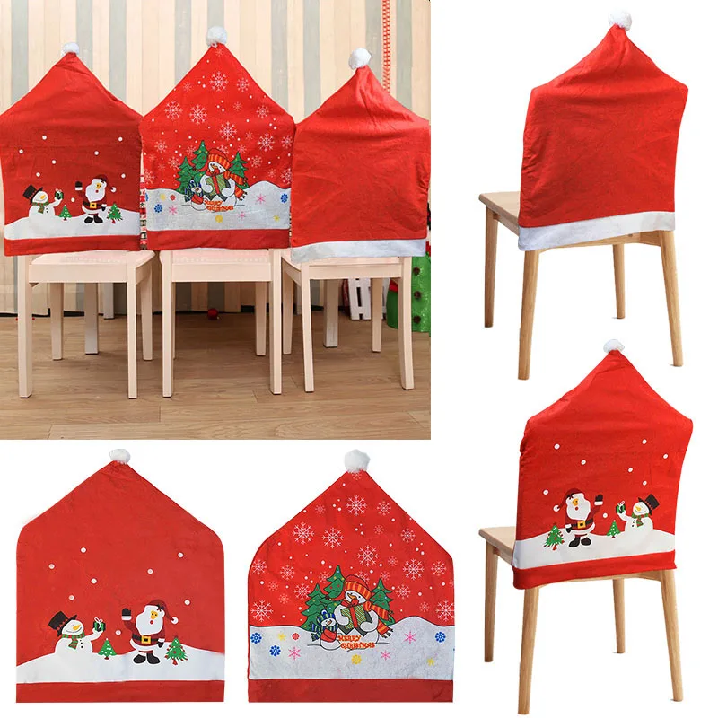 

1Pc Christmas Red Chair Covers Santa Claus Snowman Xmas Party Table Decoration Dinner Printed Chair Cover Navidad