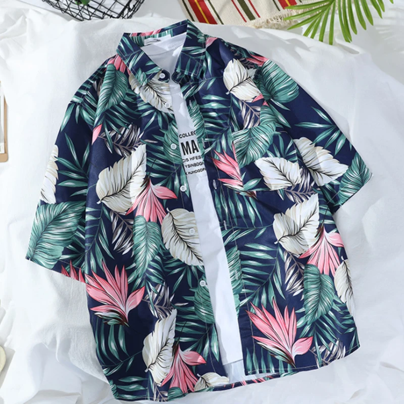 

Sunny Wearing Beach Shirt Shor Stand Up Collar Sleeved Floral Retro Casual Loose Light And Thin Texture Short Sleeve For Boys