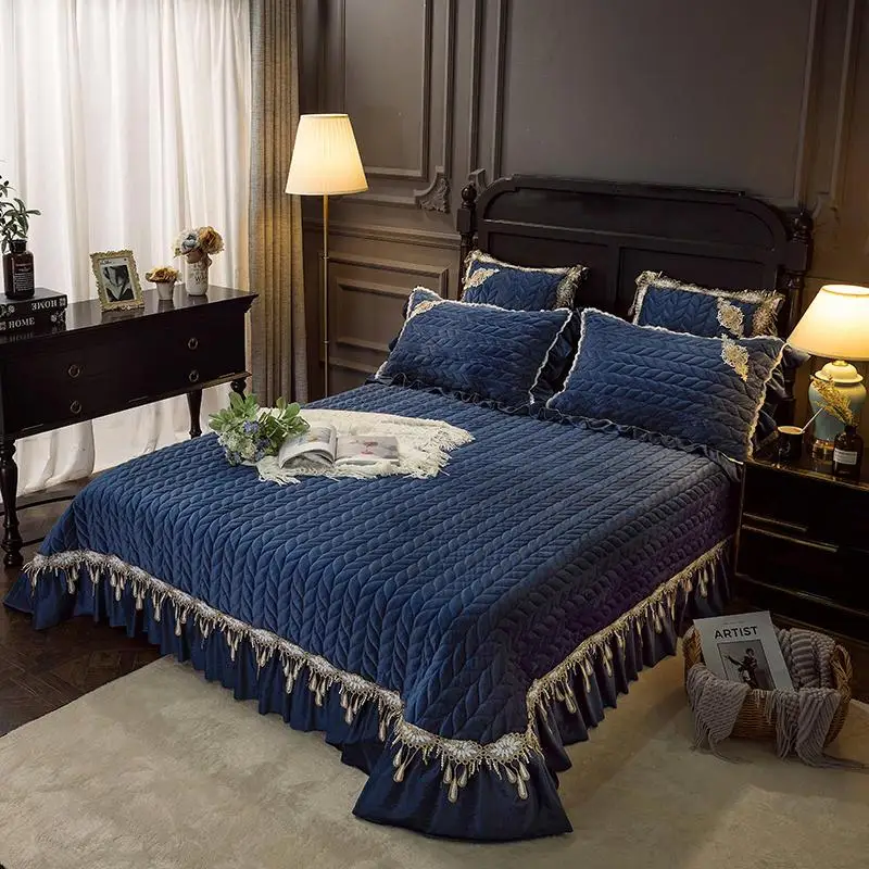 Fleece Quilted Bed cover Bedspread King Queen size spread set Mattress Blanket Pillowcase couvre lit colcha de cama 40 | Дом и сад