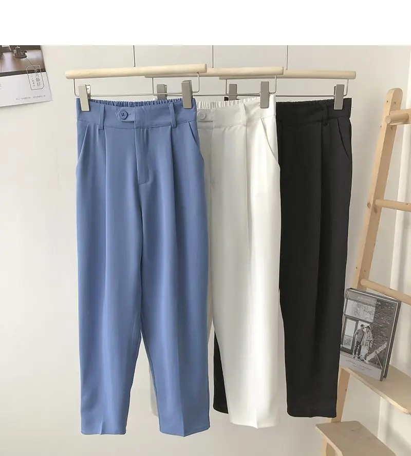 

KUSAHIKI Women Suit Pants 2021 Summer New High Waisted Ankle-length Trousers Causal Solid Harem Pants Pantalones De Mujer 6H955